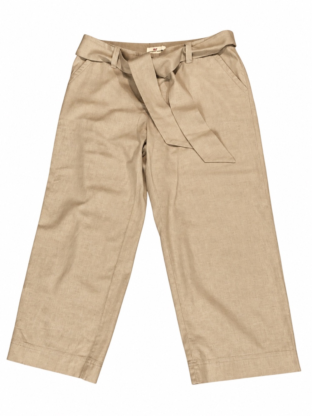 Vineyard Vines Linen Blend Belted Crop Pants Wheat Tan Size 10